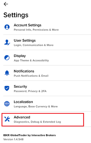 The IMPACT android advanced settings