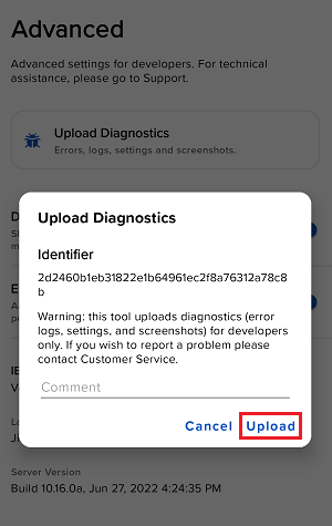 The IMPACT android upload diagnostics button. 