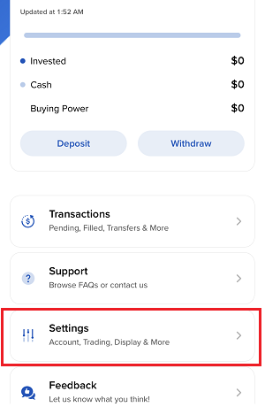 The IMPACT iPhone settings menu