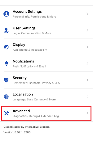 The IMPACT iPhone advanced menu