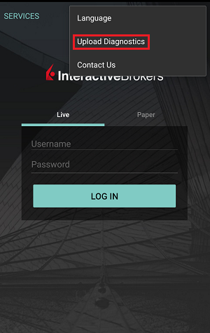 The android upload diagnostics menu