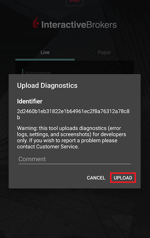 The android upload diagnostics upload button