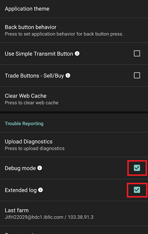 The android trouble reporting menu