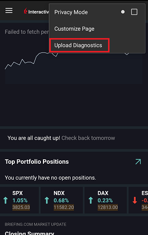 The android trouble reporting upload diagnostics menu
