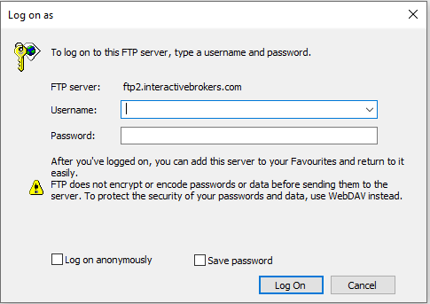 The sFTP enter credentials window. 