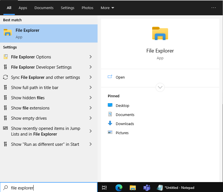 The windows file explorer