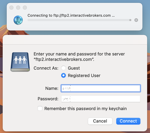 The sFTP registered user login window. 
