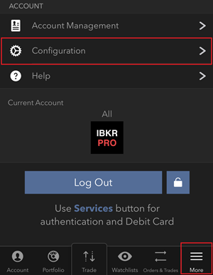 The mobile app configuration menu. 