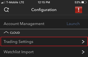 The mobile app trading settings