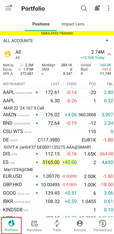 The android portfolio tab