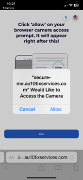 The Au10tix sample click allow camera access. 