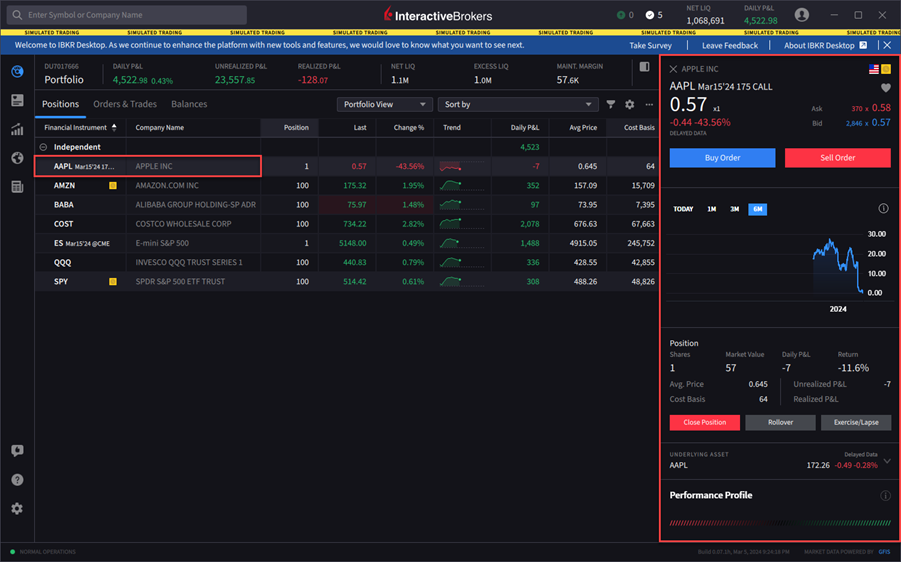 The IBKR Desktop expiring positions list. 