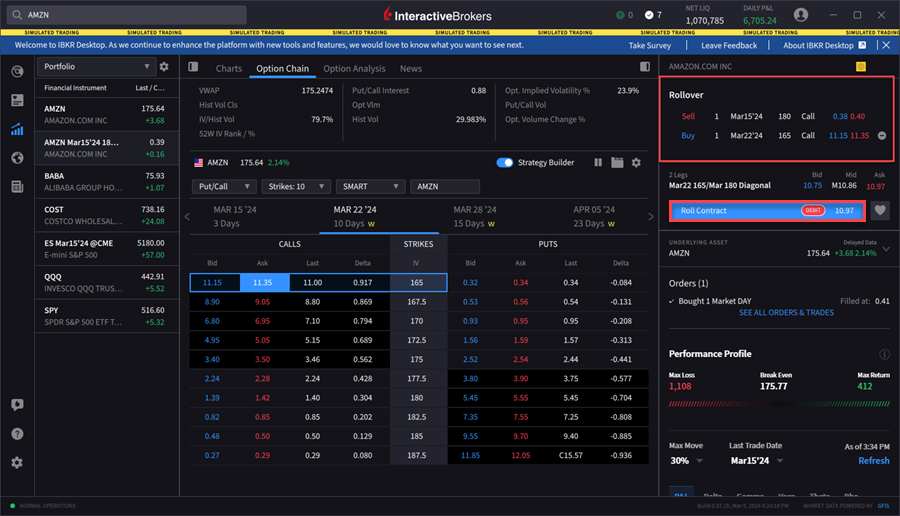 The IBKR Desktop roll contract