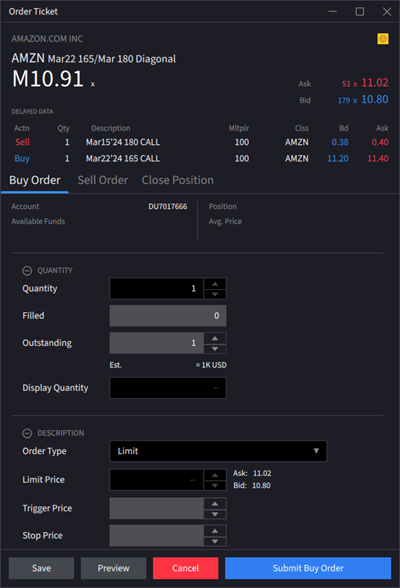 The IBKR Desktop submit buy order menu