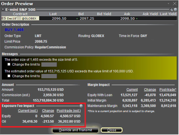 The exposure fee impact detail panel. 