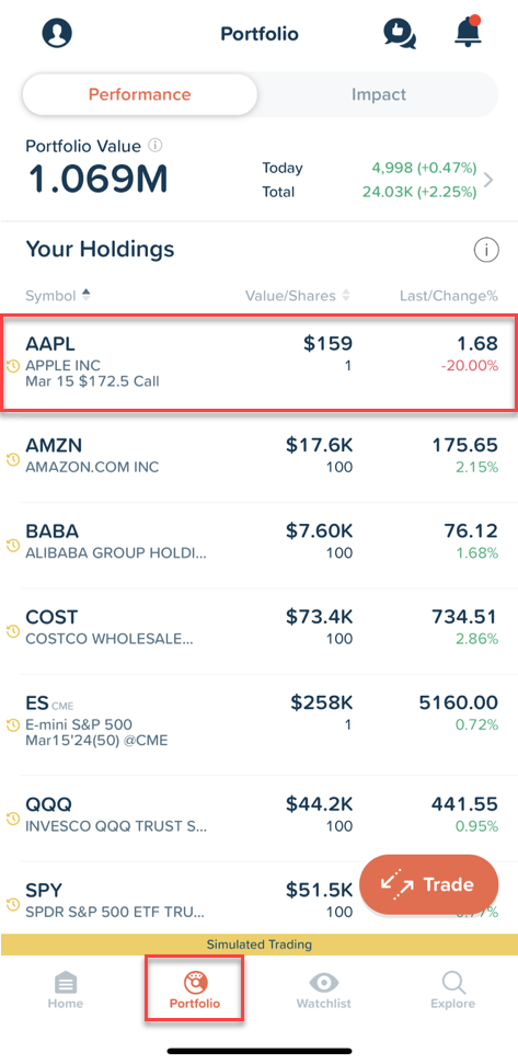 The IMPACT portfolio button. 