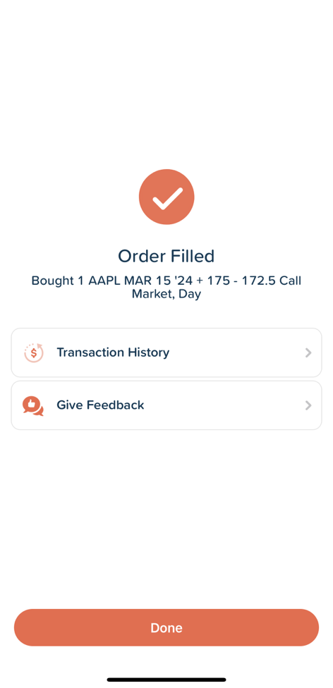 The IMPACT order filled menu. 