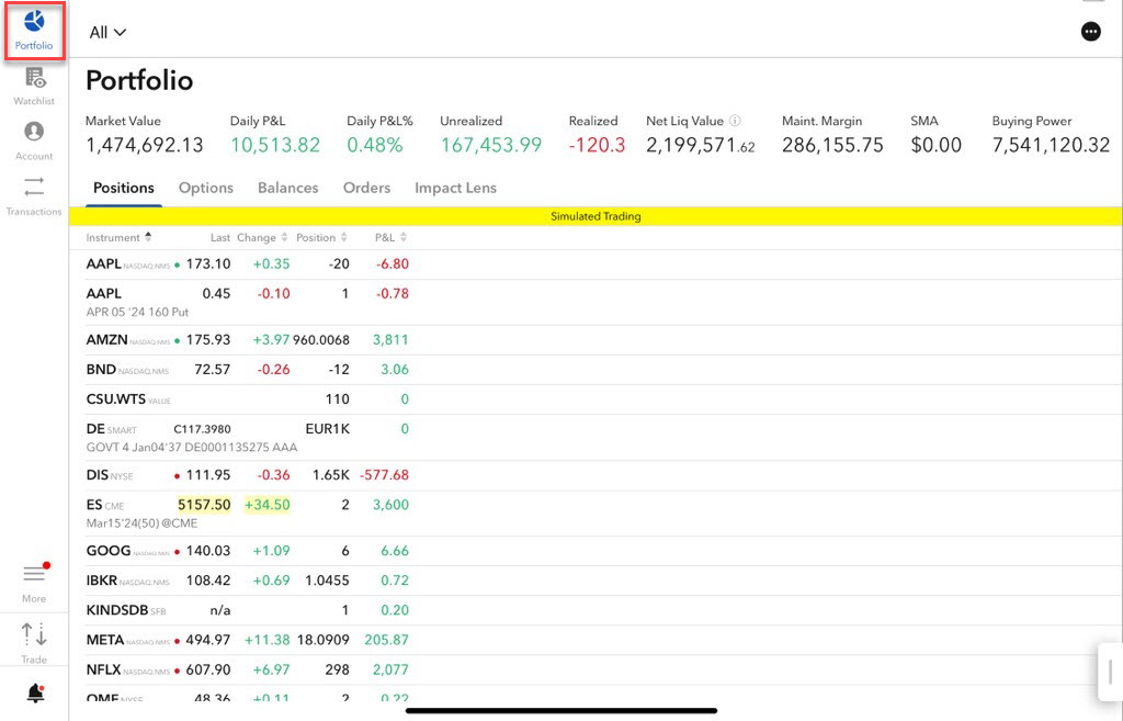 The iPad portfolio tab