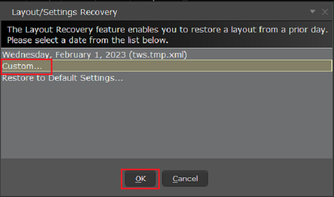 The layout/settings recovery custom menu. 