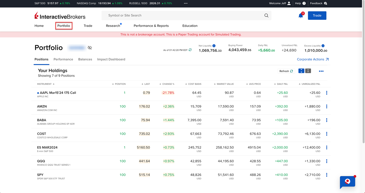 The portal portfolio tab. 