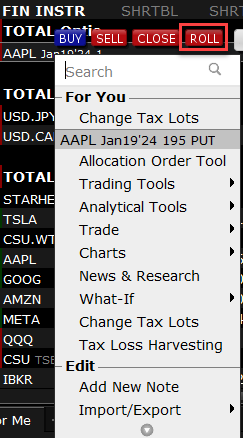 The right click roll menu