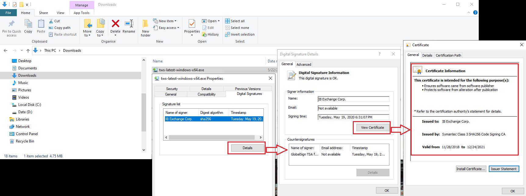The windows view download certificate