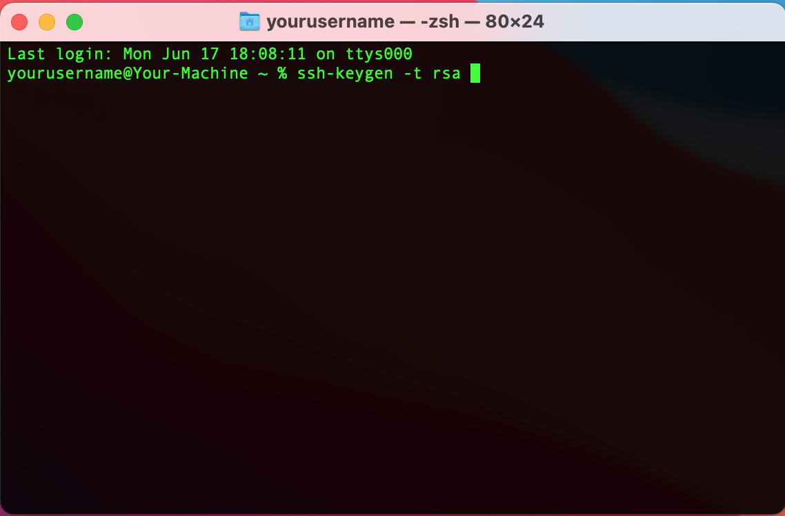 The RSA Key Pair terminal window login