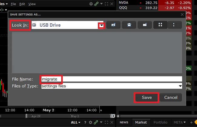 The save settings name on a USB. 