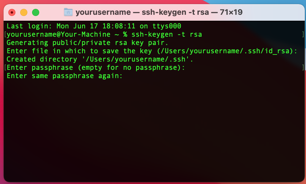 The RSA Key Pair type a passphrase