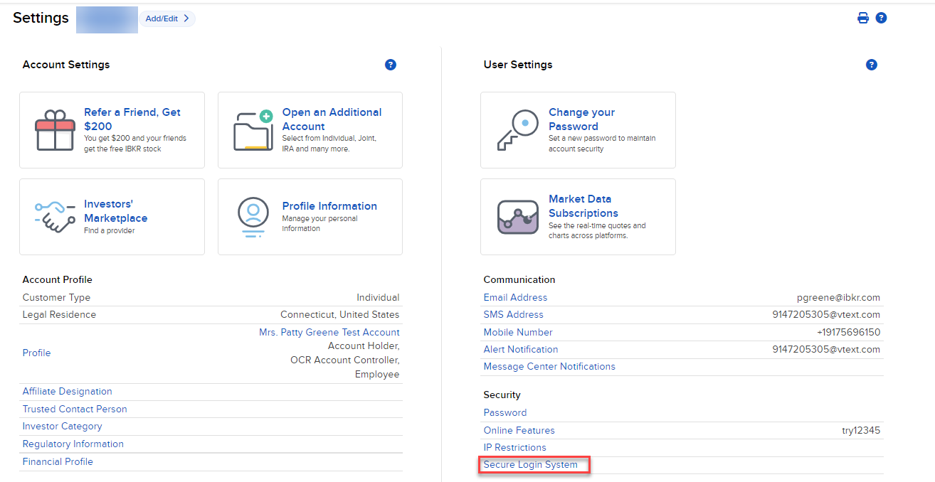 The secure login system option in Portal. 