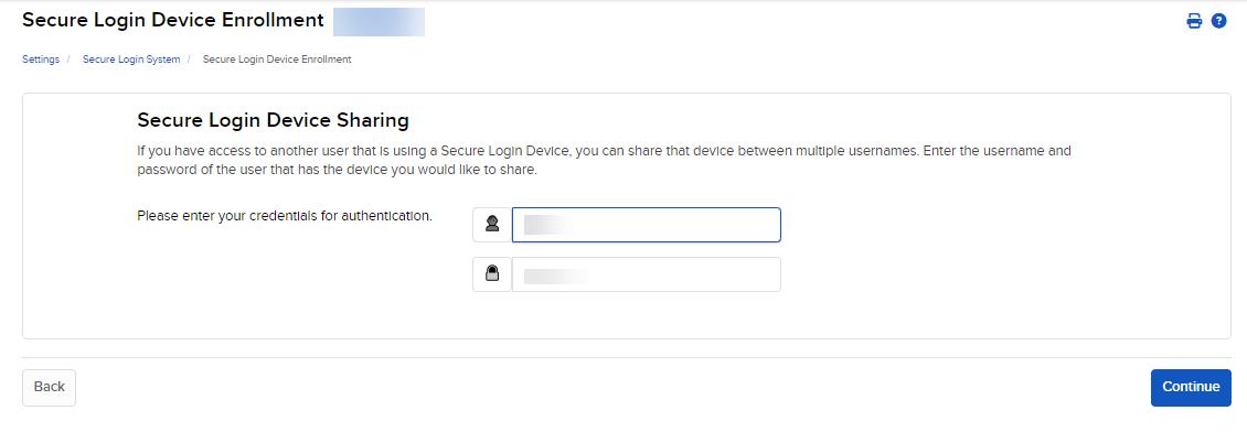 The secure login system device sharing panel. 