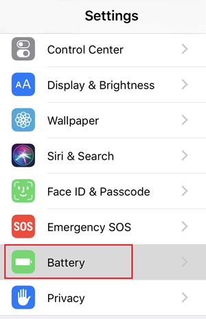 The iPhone settings battery option