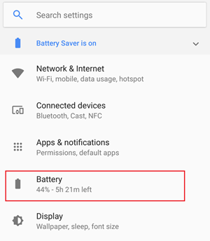 The android settings battery option