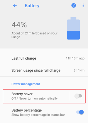 The android settings battery saver button. 
