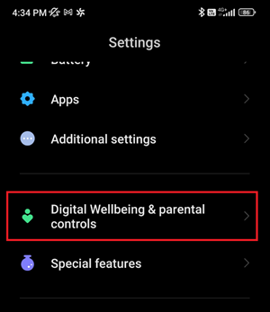 The android digital wellbeign & parental controls option
