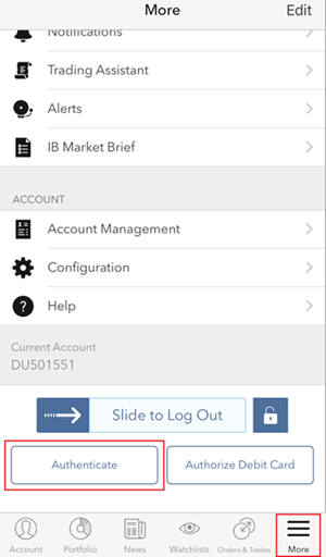 the ibkr mobile authenticate menu