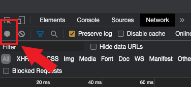 The chrome developer tools network record button
