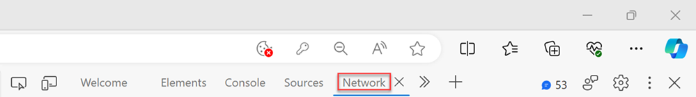The edge developer tools network tab