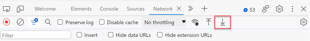 The edge developer tools export HAR icon