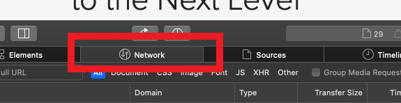The safari develop menu network tab. 