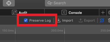 The safari develop menu network preserve log 