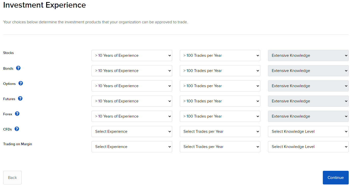 The investment experience panel in org. portal. 