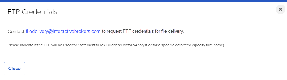 The FTP credentials panel in org. portal. 