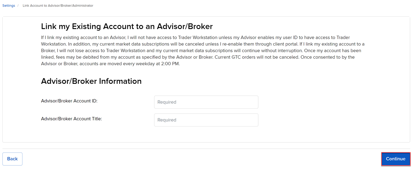 The link my Advisor/Broker information panel in org. portal. 