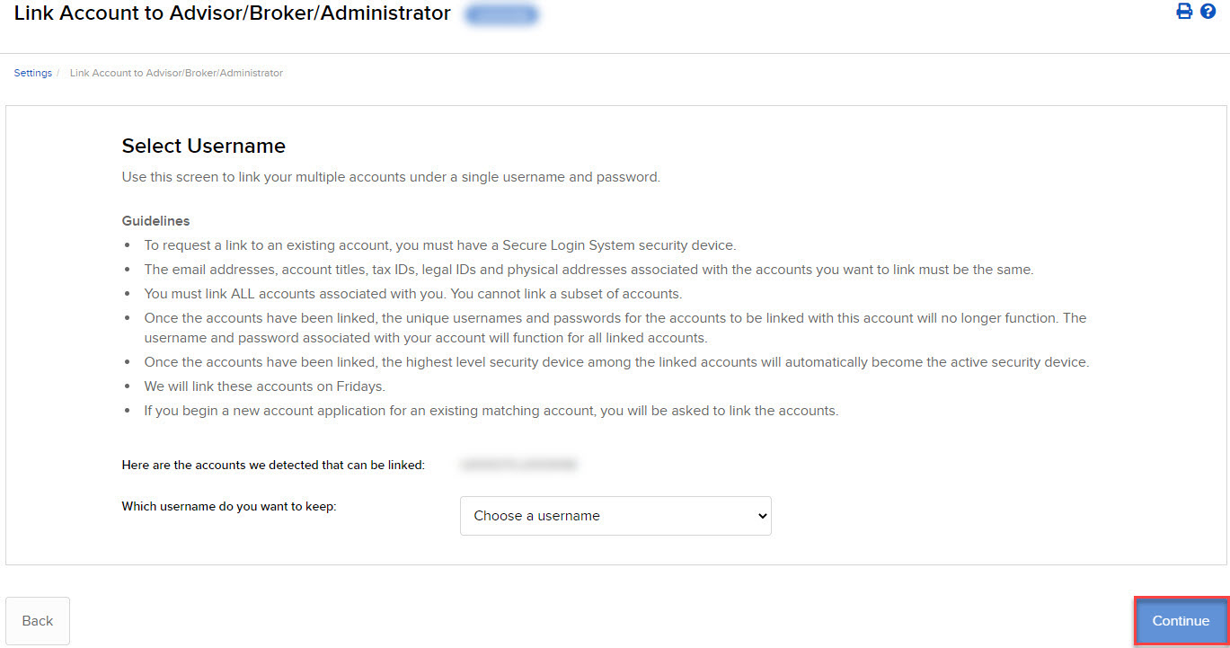 Selecting the user name to keep in org. portal. 