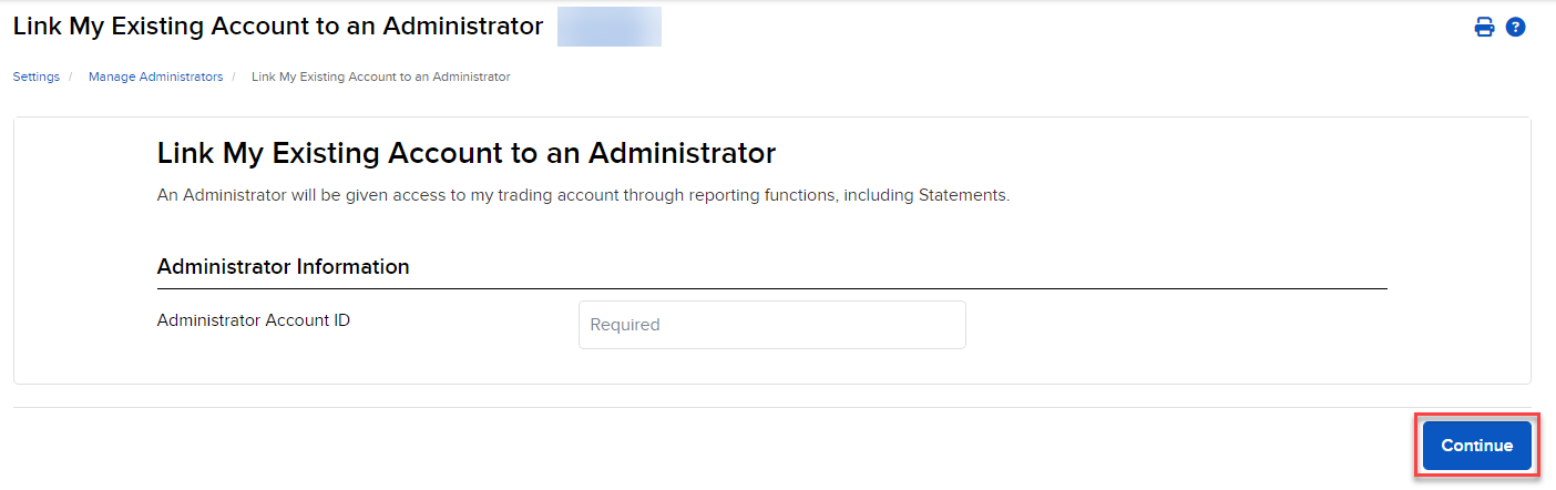 Link My Existing Account to an Administrator The link my existing account to an administrator panel in org. portal.