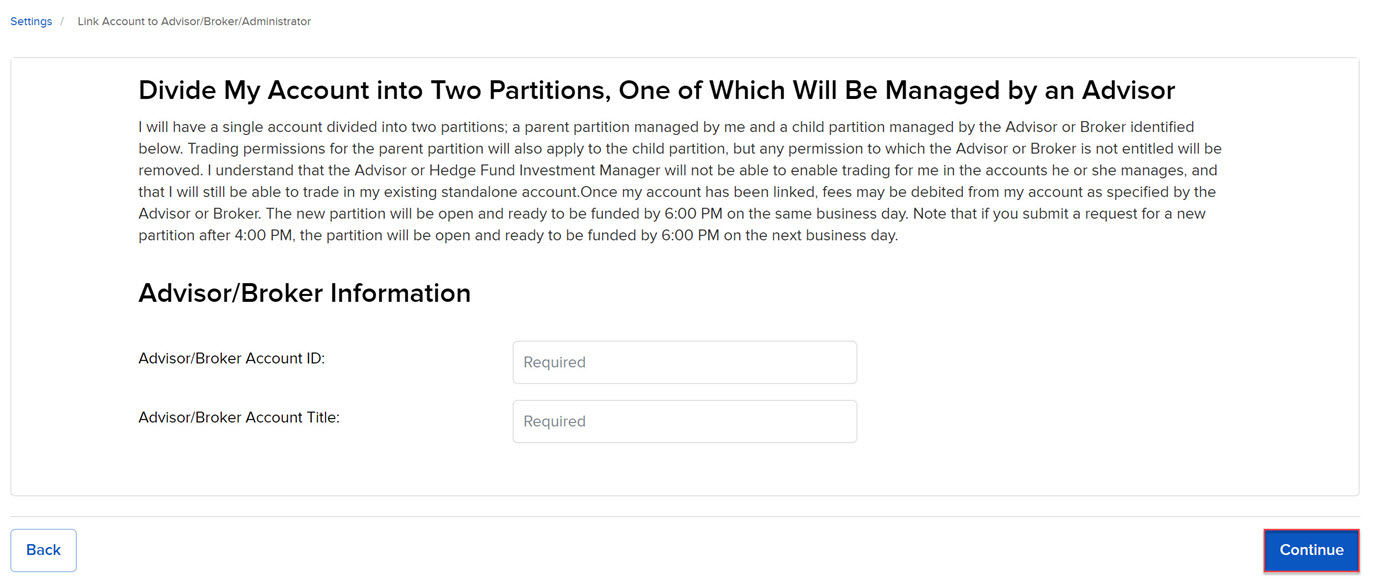 The partition your account panel in org. portal. 