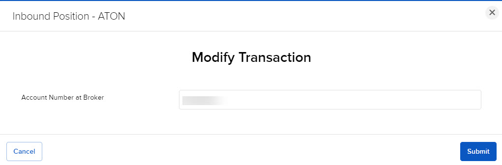 Image of the modify ATON transaction panel in portal. 