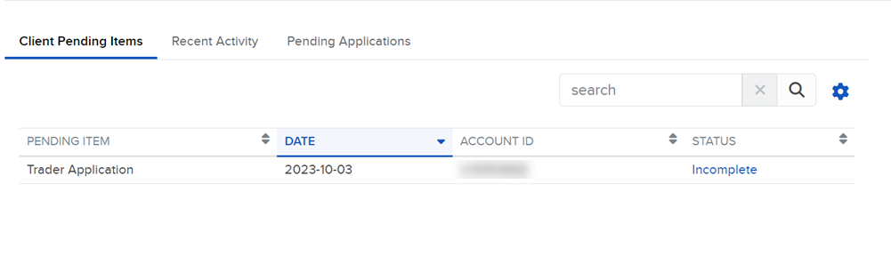 Image of the client pending items in portal. 