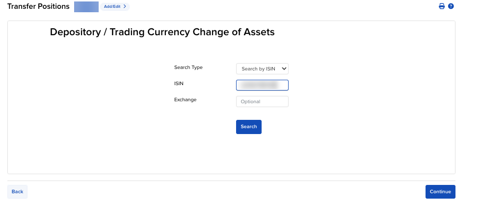Image of the depository parameters panel in Portal. 